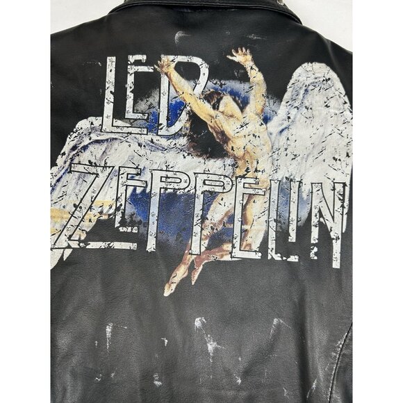 Wilson Leather Rocks Led Zeppelin Studded Biker Jacket M Distressed Punk Moto - Picture 14 of 16